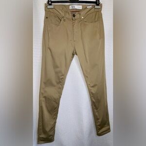2/49$ Men’s ZARA tan skinny fit stretchy cotton trouser dress pants size‎ 30